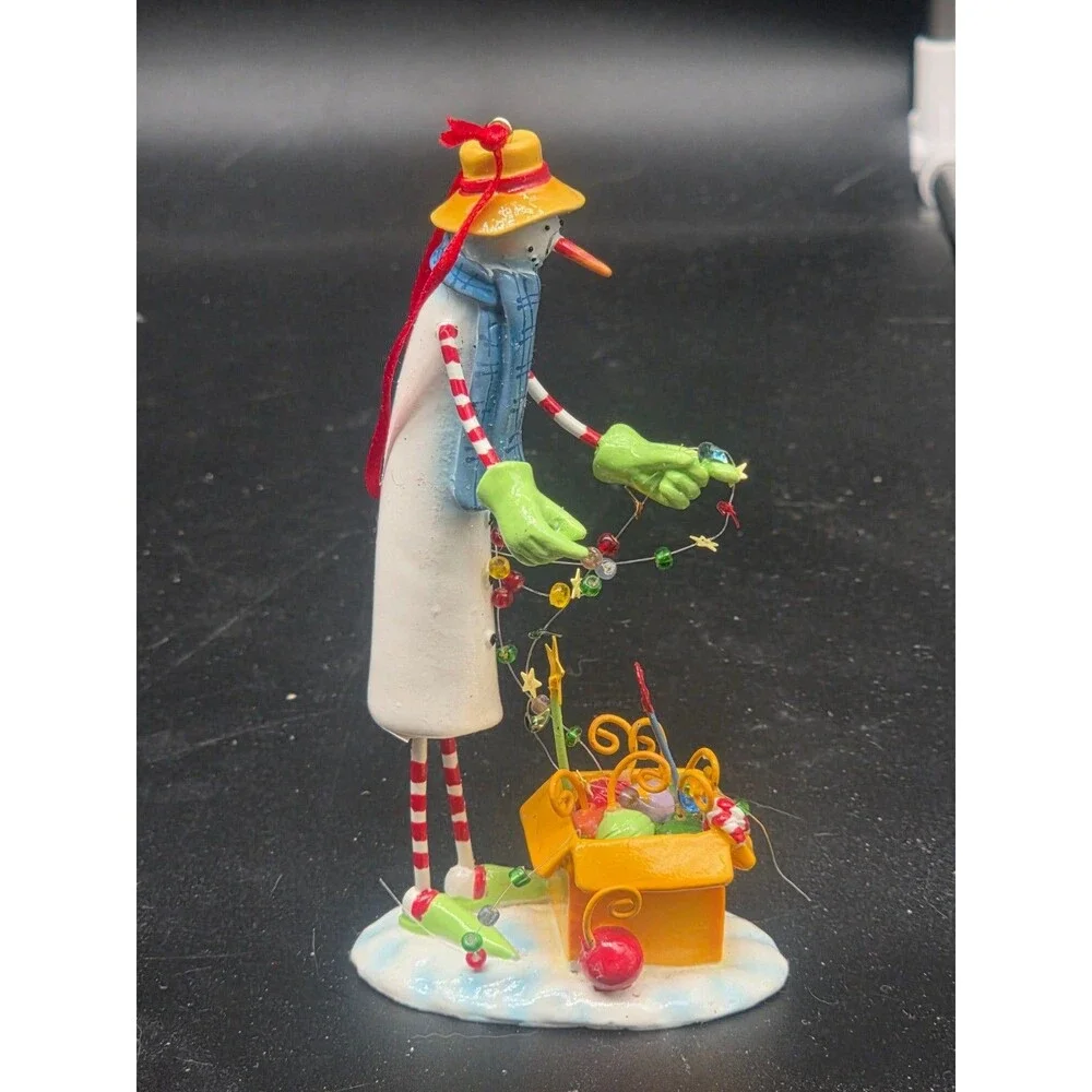 Department 56 Snowman Decorating with Lights Rare LolliStick Christmas Ornament